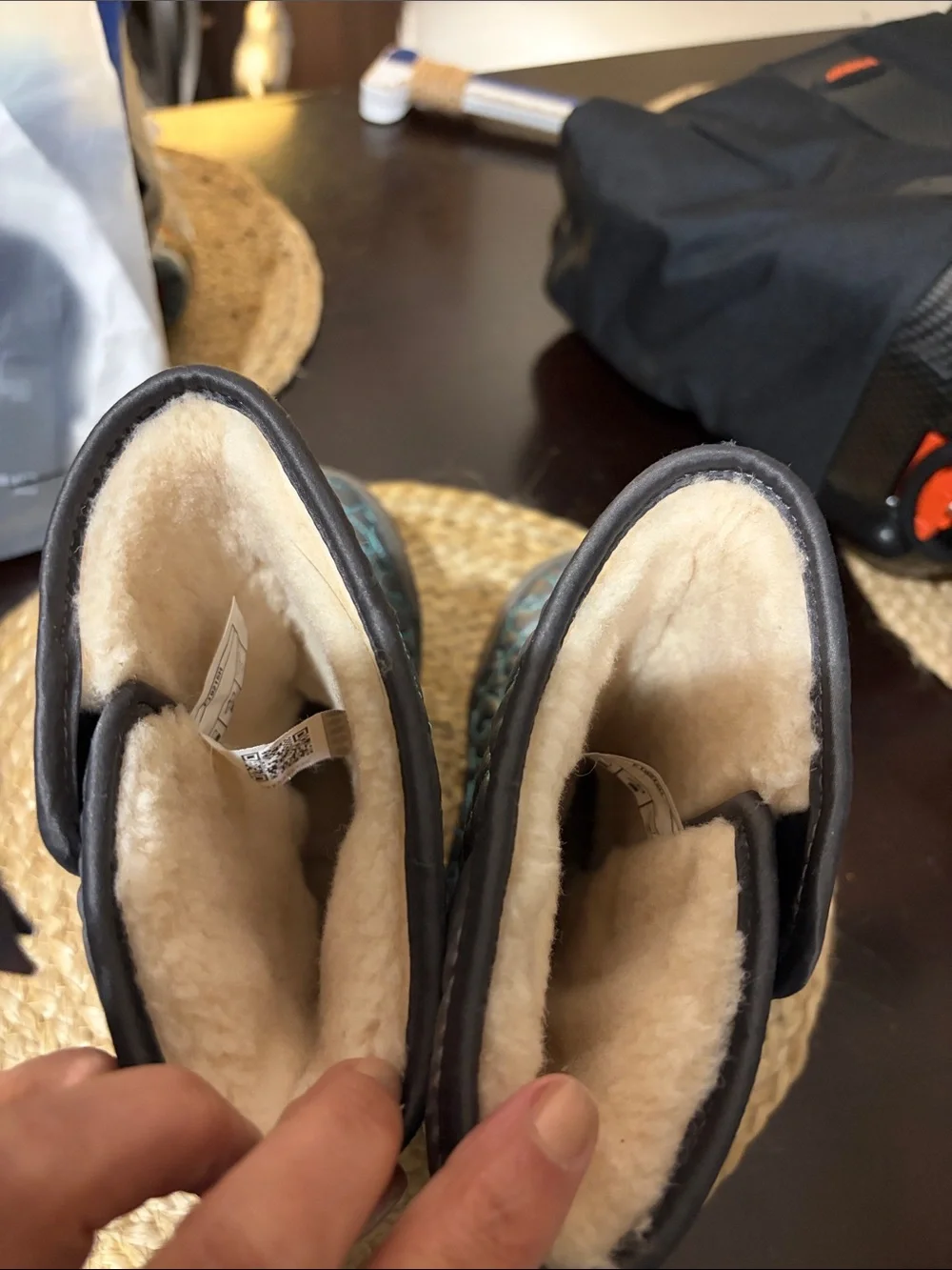 UGG Gray Quilted Heart Boots with Teal Accents